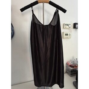 Melody Black Satin Mini Slip Sheer Mesh Trim Adjustable Straps Small